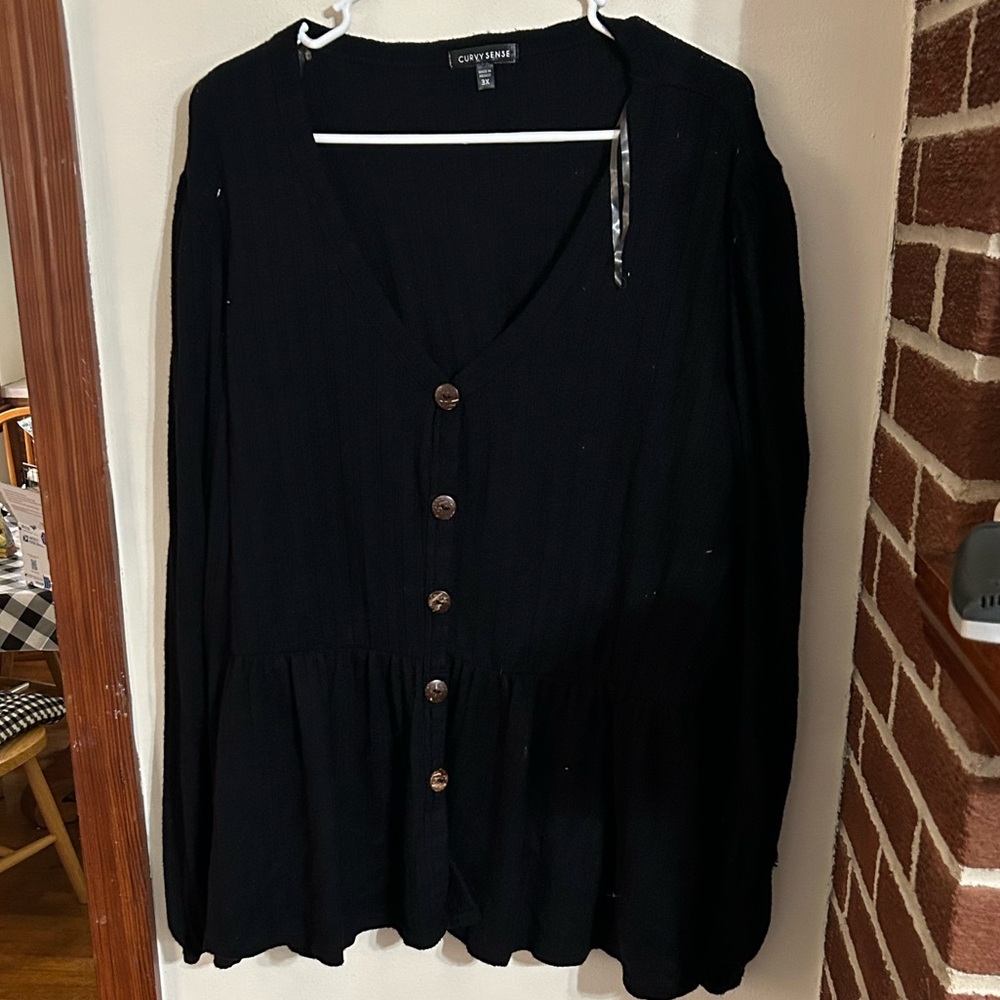 Curvy Sense size v neck wooden button up sweater black